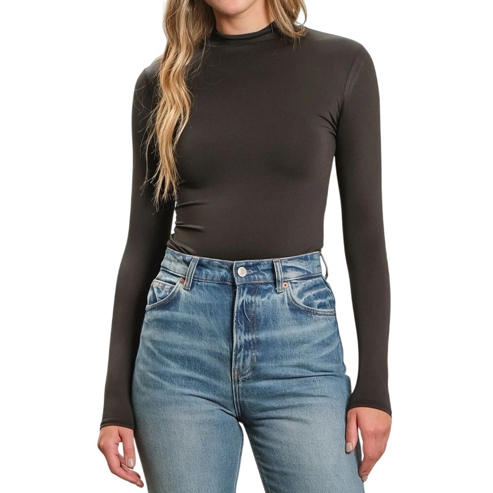 NWOT The Workshop Womens Mock Neck‎ Long Sleeve Bodysuit Black Size S